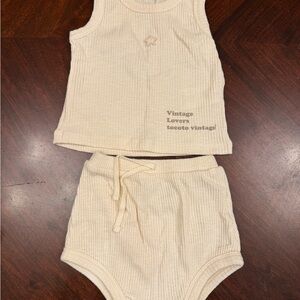 Vintage Lovers Cream Ribbed Kids Matching Set by tocoto vintage